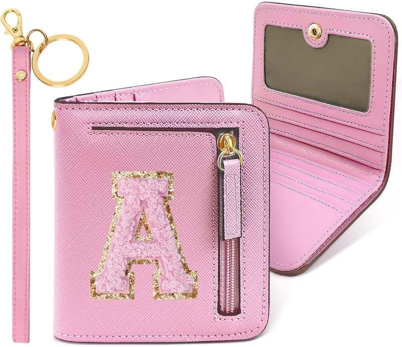 Initial Monogram Wallet for Teen Girls - Pink Chenille Bifold