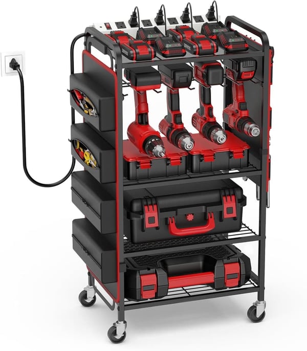 Heavy-Duty Tool Organizer Cart with Charging Station