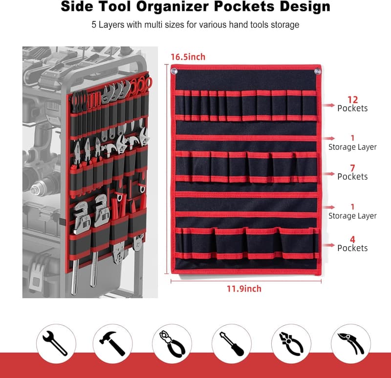 Heavy-Duty Tool Organizer Cart with Charging Station