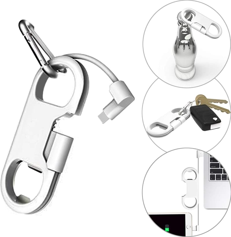 Portable USB Charging Cord with Keychain Bottle Opener for iPhone