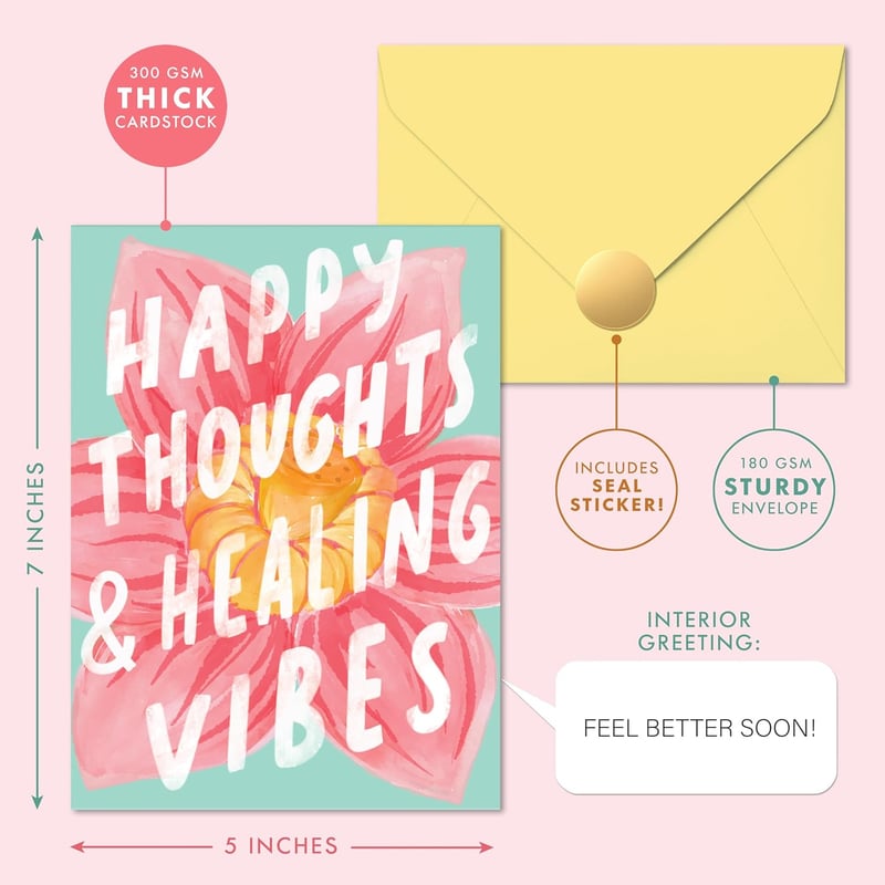 Get Well Soon Card – Elegant 5”x7” Wellness Card with Gold Foil