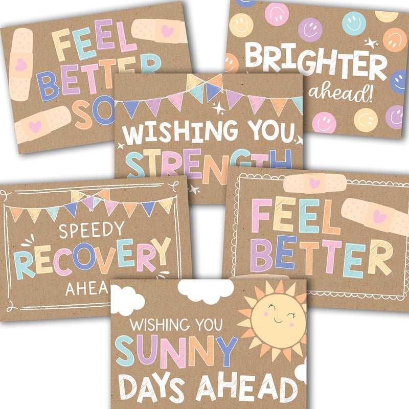 Get Well Soon Cards - 24 Rustic Encouragement Cards with Envelopes