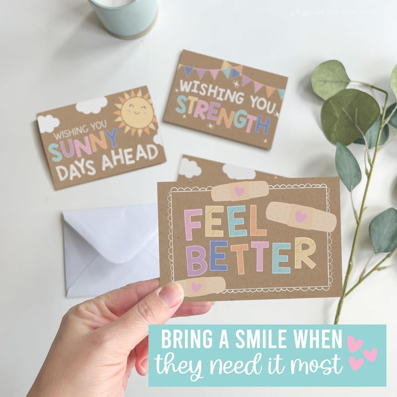 Get Well Soon Cards - 24 Rustic Encouragement Cards with Envelopes