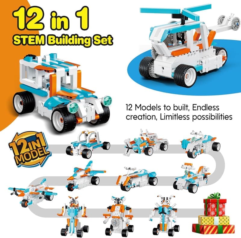 12-in-1 Remote Control Building Blocks Set for Kids 8-12