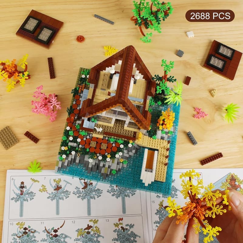 Wooden A-Frame Cabin Building Set for Ages 14+, 2688 Pieces