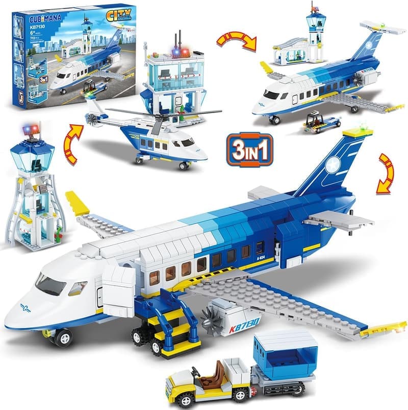 3-in-1 City Airplane Building Set with Airport Terminal, 711 PCS