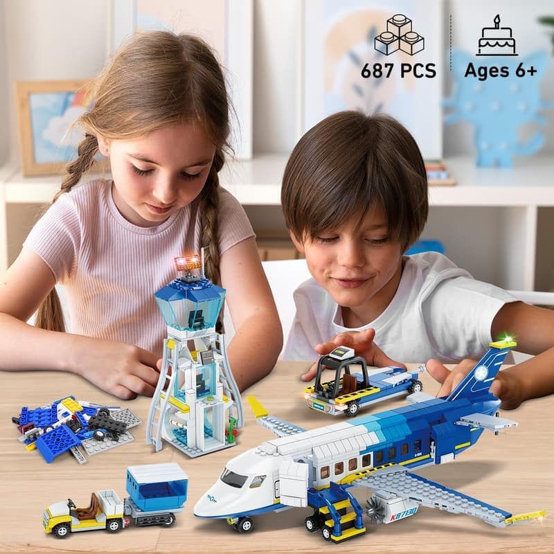 3-in-1 City Airplane Building Set with Airport Terminal, 711 PCS