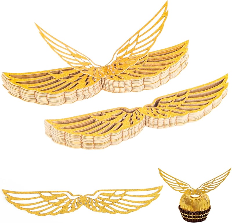 Golden Snitch Wings Cupcake Toppers for Wizard Parties