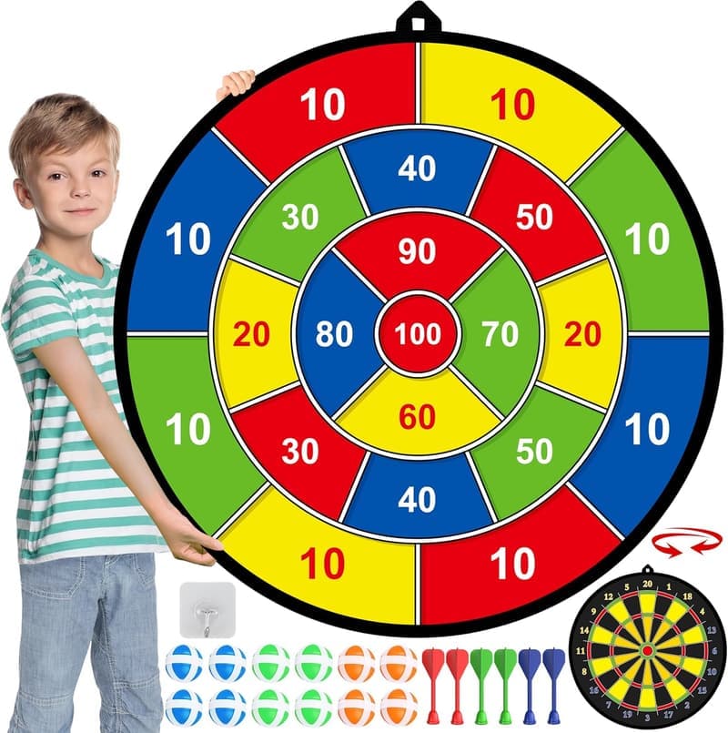 Double-Sided Dart Board for Kids with Sticky Balls - Indoor/Outdoor Game