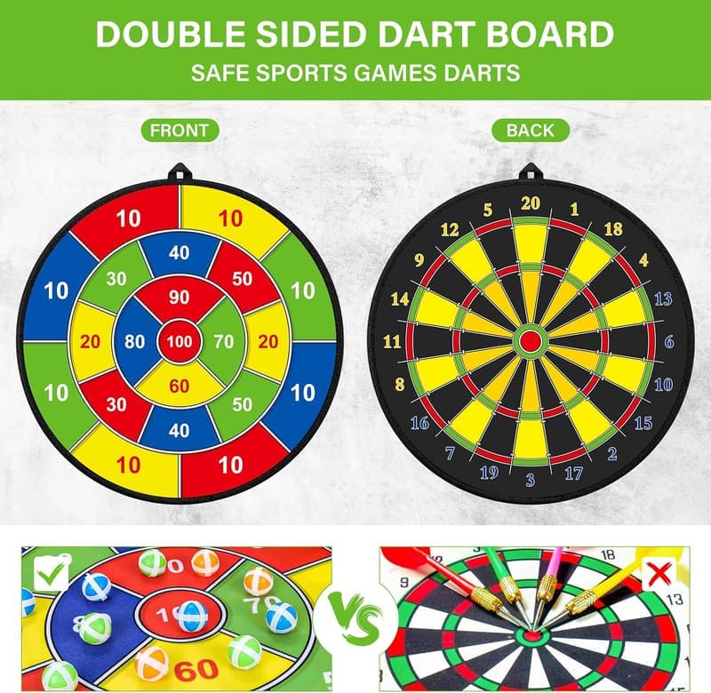 Double-Sided Dart Board for Kids with Sticky Balls - Indoor/Outdoor Game