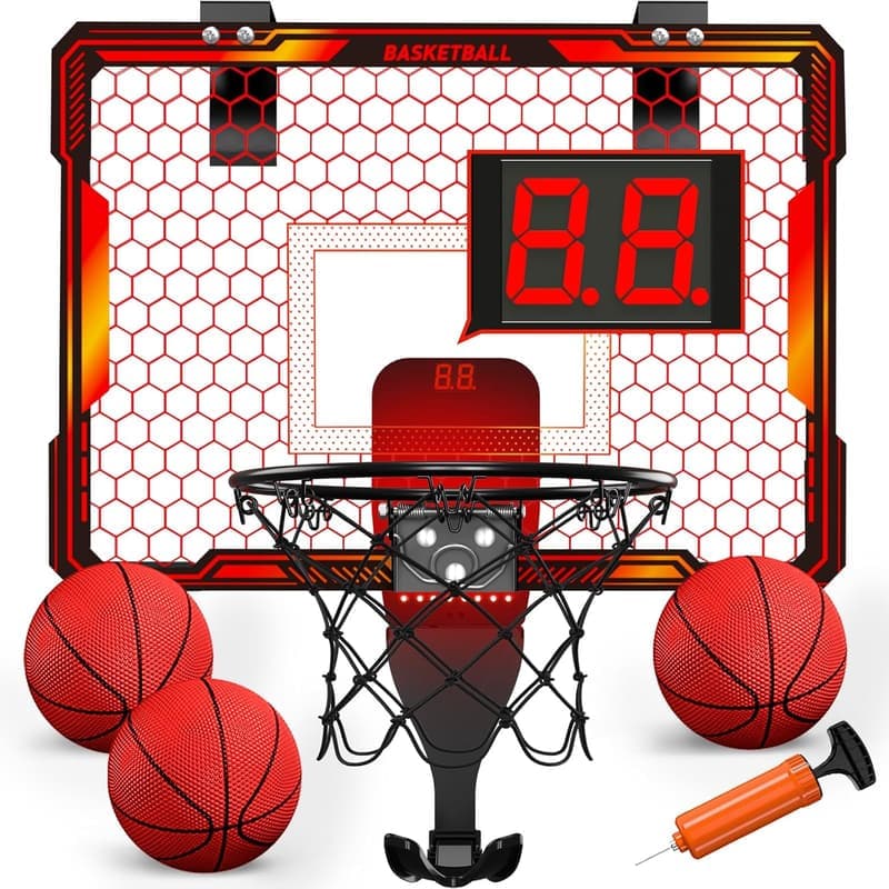Indoor Mini Basketball Hoop with LED Lights & Scoreboard