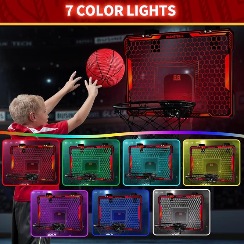 Indoor Mini Basketball Hoop with LED Lights & Scoreboard