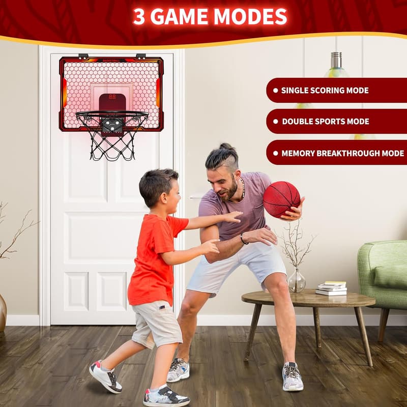 Indoor Mini Basketball Hoop with LED Lights & Scoreboard