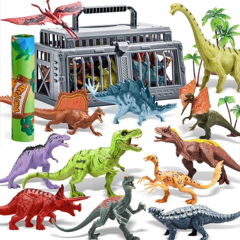 Dinosaur Toy Set with Play Mat and Storage Cage for Kids