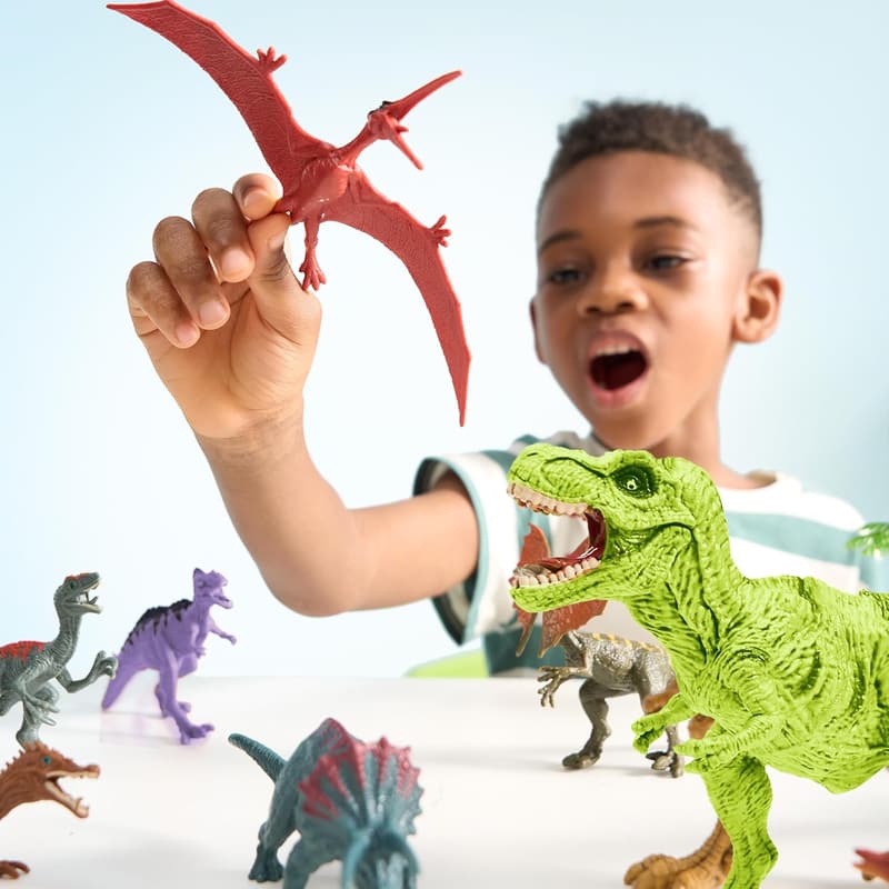 Dinosaur Toy Set with Play Mat and Storage Cage for Kids