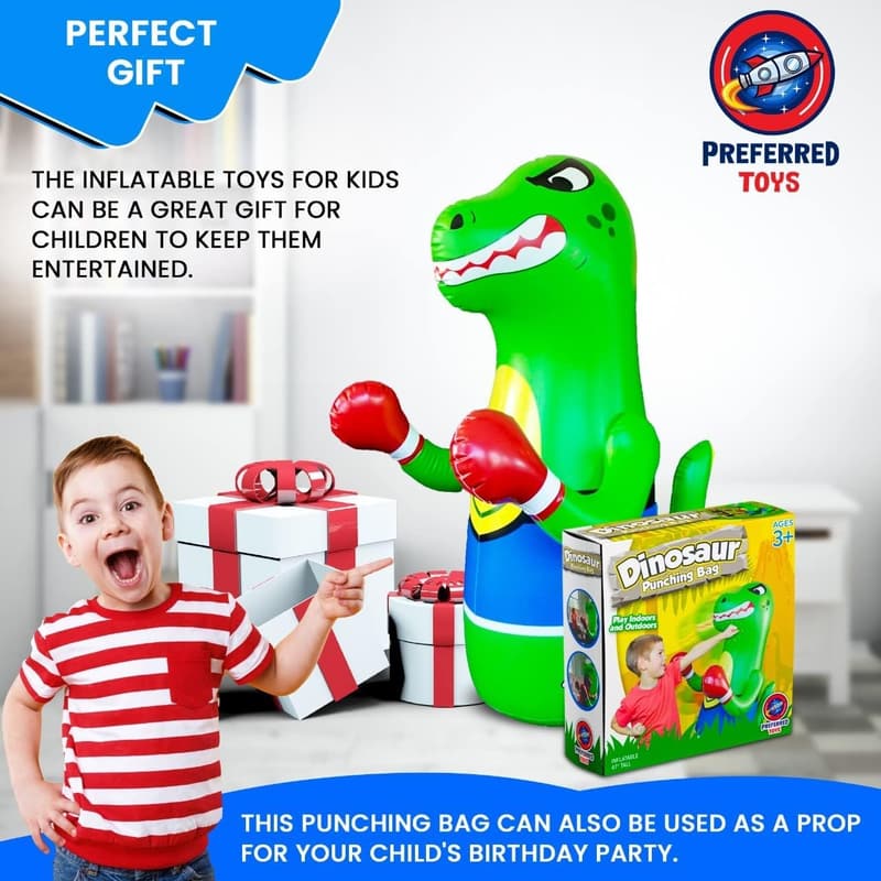 Dinosaur Inflatable Punching Bag for Kids Ages 3-14