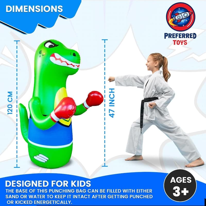 Dinosaur Inflatable Punching Bag for Kids Ages 3-14