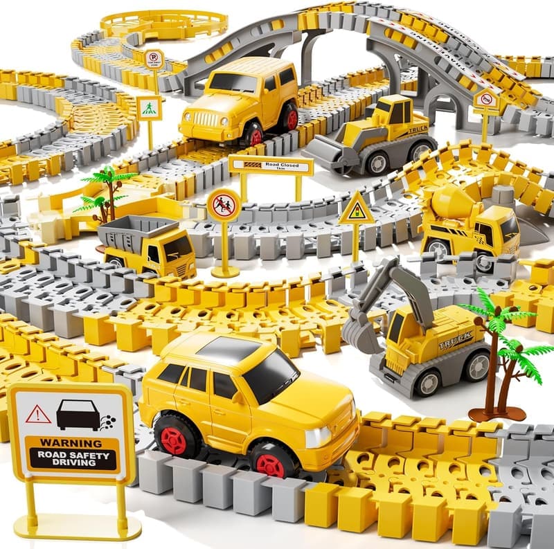 Race Track & Construction Car Toy Set for Toddlers, 236 PCS