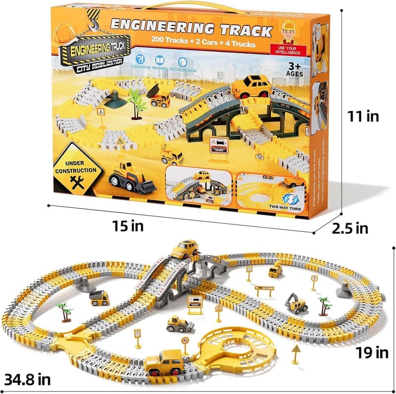 Race Track & Construction Car Toy Set for Toddlers, 236 PCS