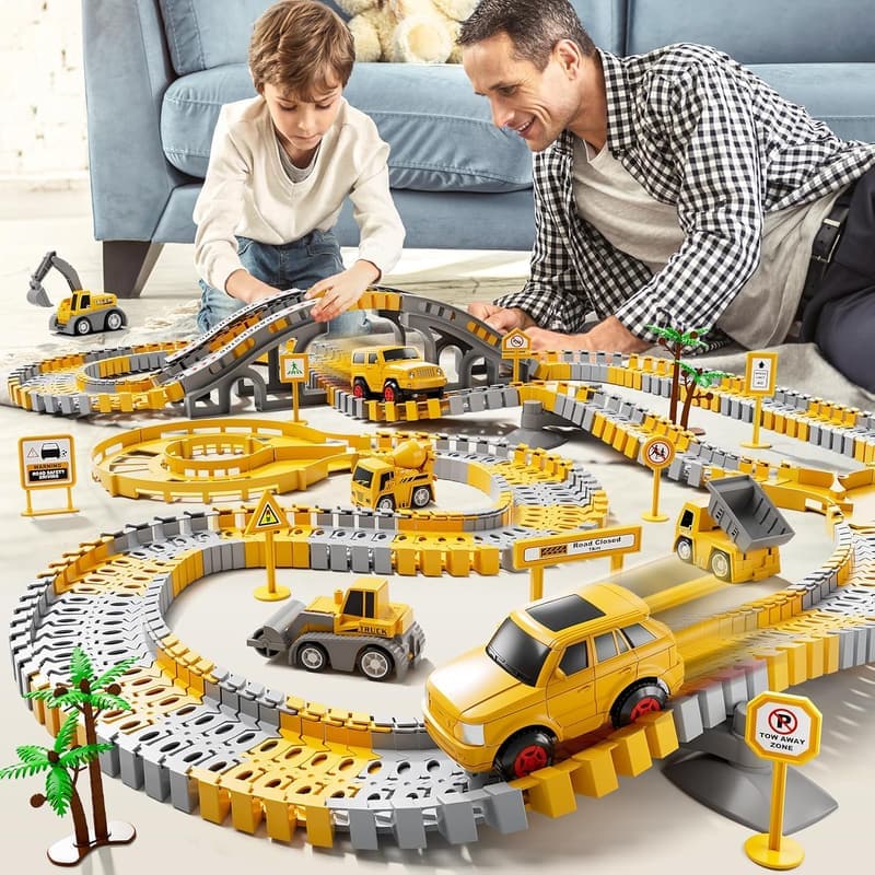 Race Track & Construction Car Toy Set for Toddlers, 236 PCS