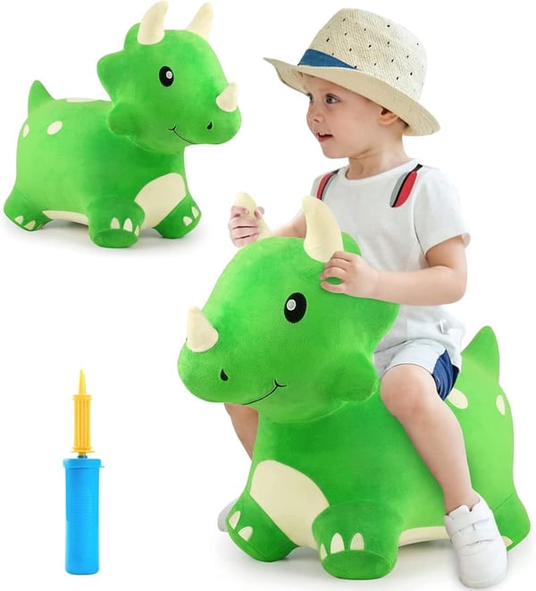 Dinosaur Hopper Toy for Toddlers - Plush Bouncing Triceratops