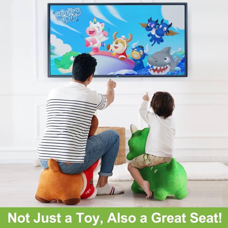 Dinosaur Hopper Toy for Toddlers - Plush Bouncing Triceratops