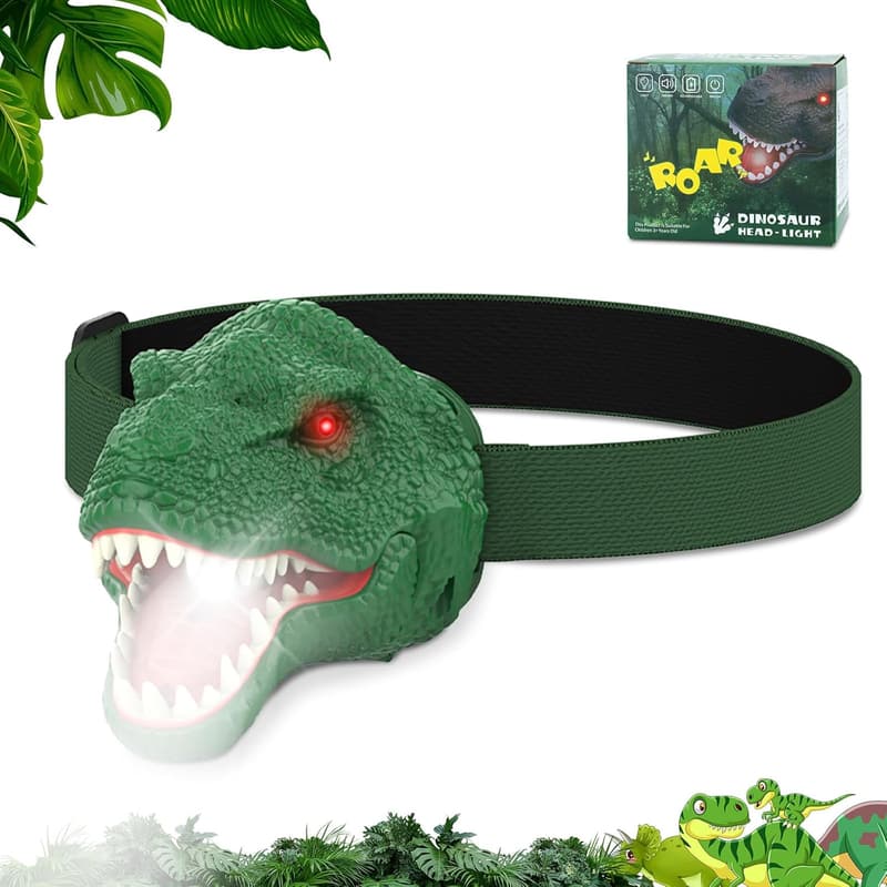 Dinosaur Headlamp Flashlight for Kids – T-Rex Camping Gift