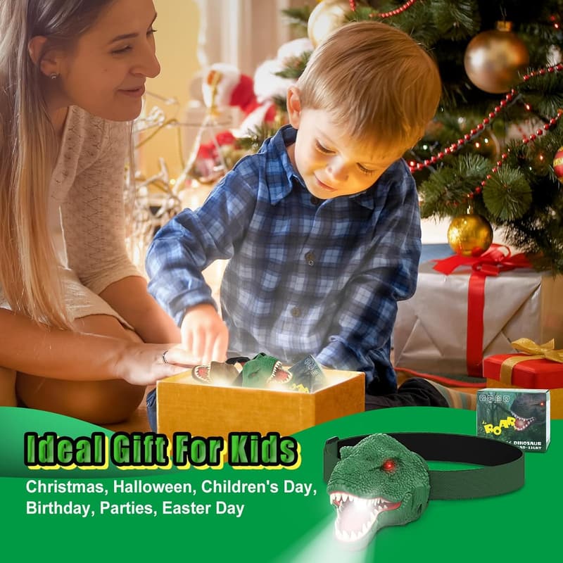 Dinosaur Headlamp Flashlight for Kids – T-Rex Camping Gift