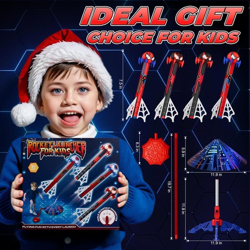 Outdoor Spider Rocket Launcher with 4 Rockets for Kids