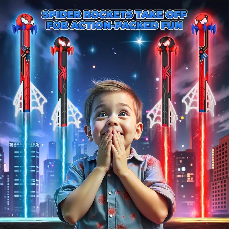 Outdoor Spider Rocket Launcher with 4 Rockets for Kids