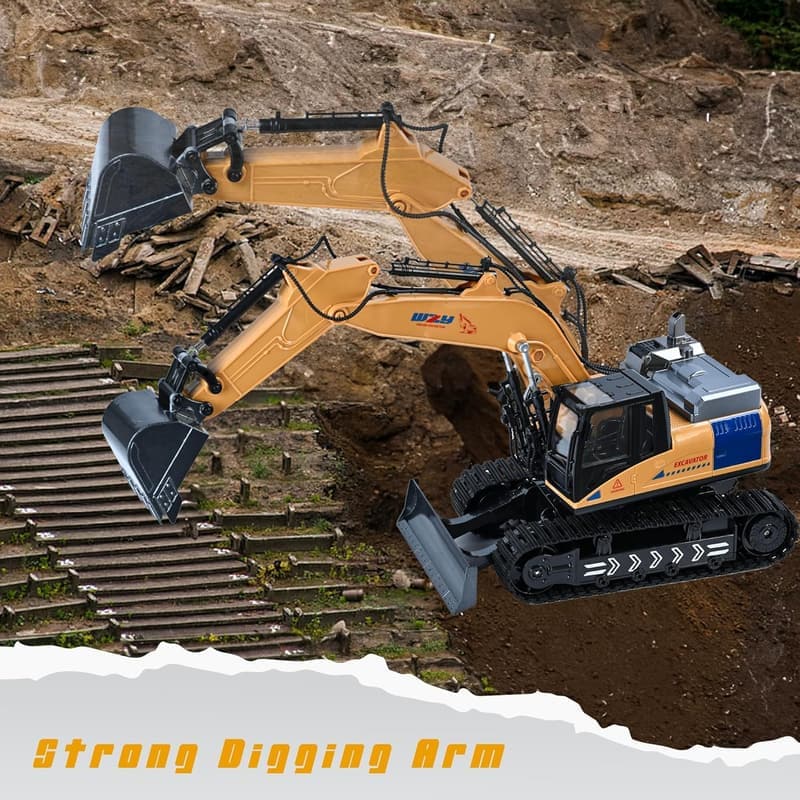 Remote Control Excavator Toy with Metal Shovel & Lights for Kids