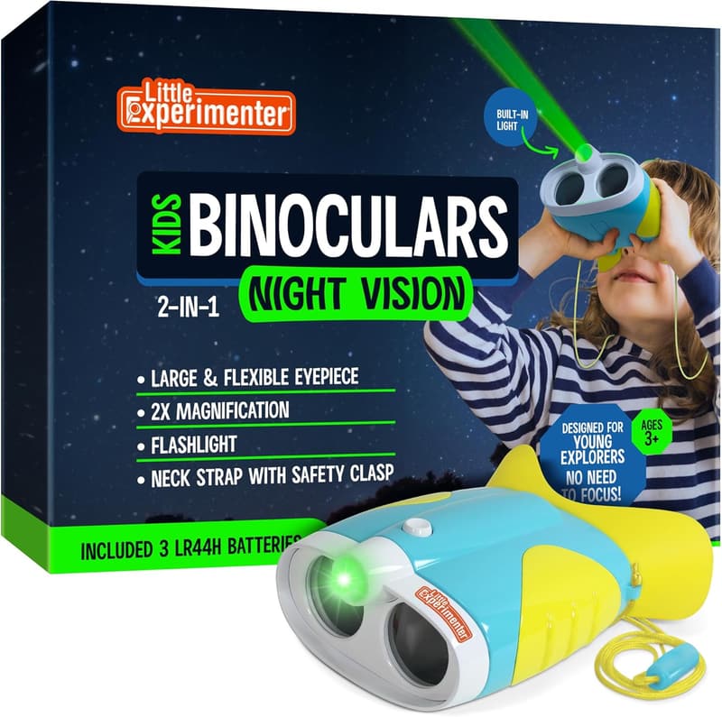 Kid's Night Vision Binoculars with Flashlight – STEM Birthday Gift