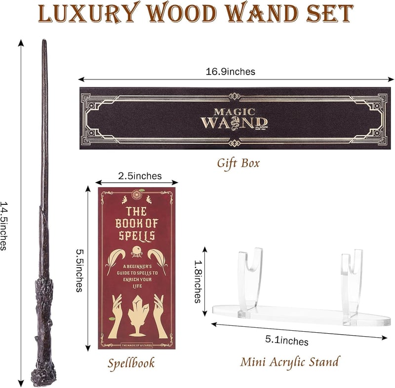 Hand-Carved Wooden Wizard Wand for Kids - 14.5