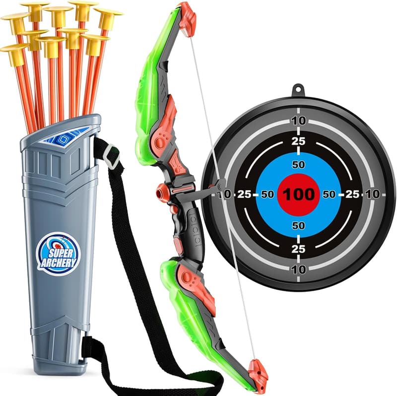 Kids' Bow and Arrow Set - LED Target Archery Toy with Quiver