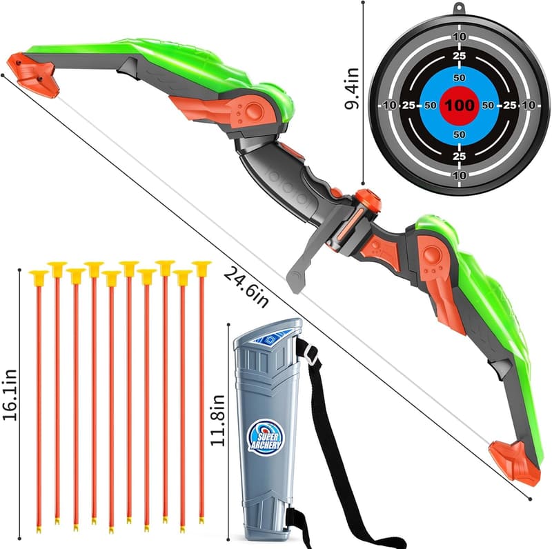 Kids' Bow and Arrow Set - LED Target Archery Toy with Quiver
