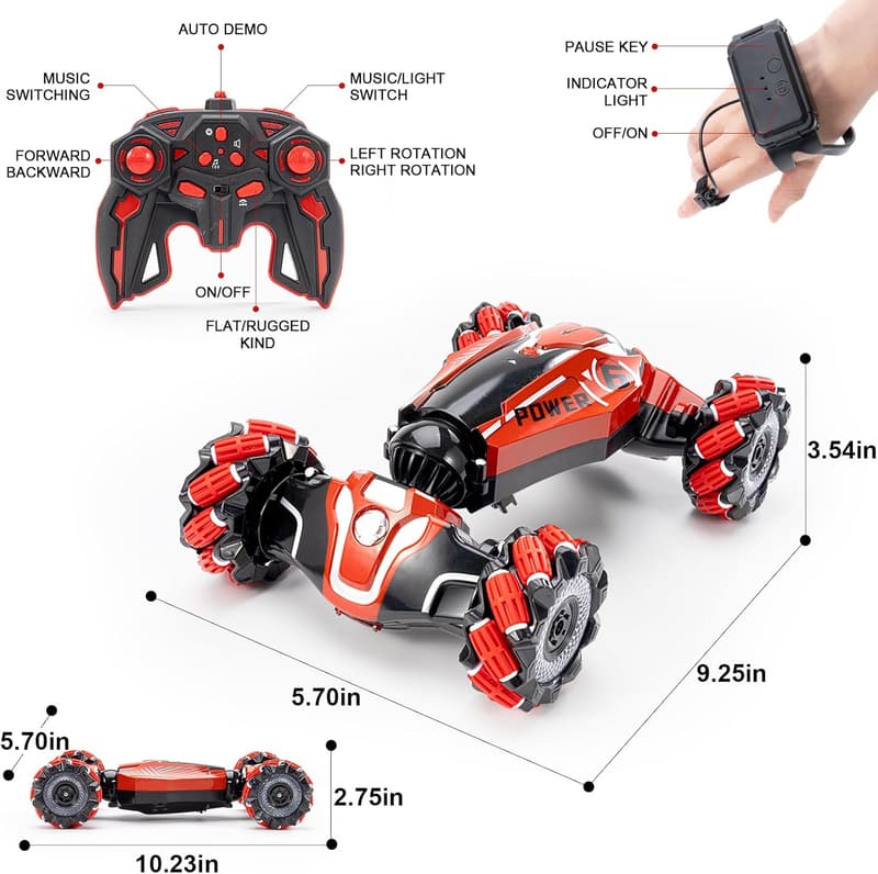 4WD Gesture-Controlled Stunt Car with Music & Lights for Kids