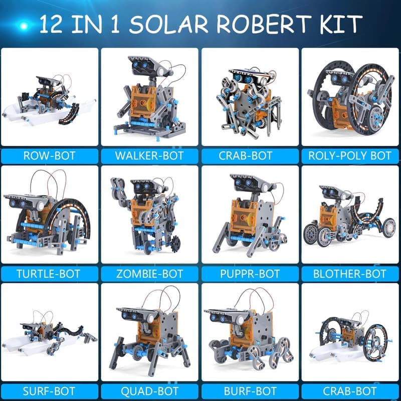 STEM Solar Robot Kit for Ages 8-15 - 12-in-1 Educational Toys