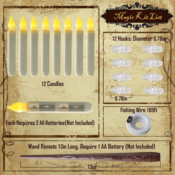 Halloween Flameless Taper Candles with Remote, 12 Pcs