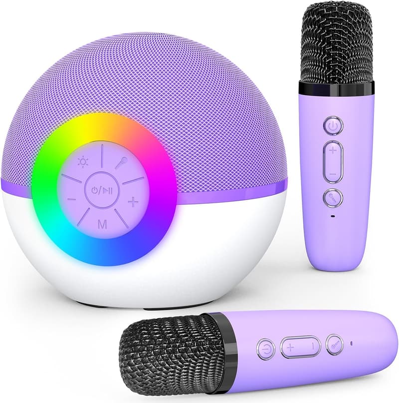 Portable Bluetooth Karaoke Machine with 2 Microphones for Kids