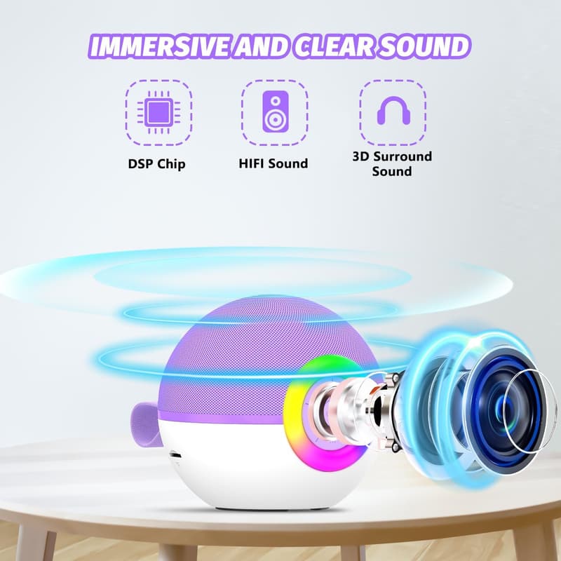 Portable Bluetooth Karaoke Machine with 2 Microphones for Kids