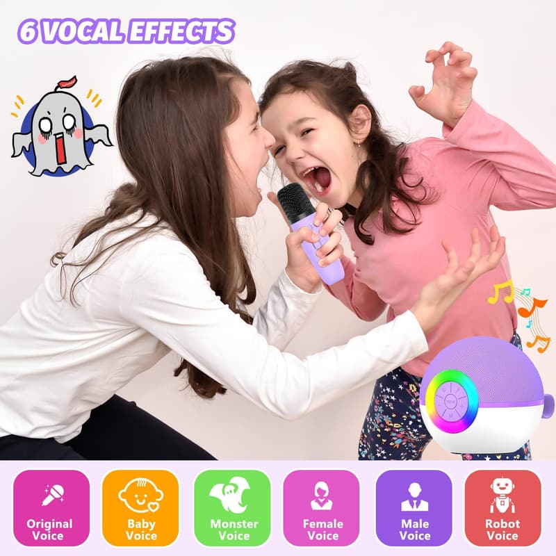 Portable Bluetooth Karaoke Machine with 2 Microphones for Kids