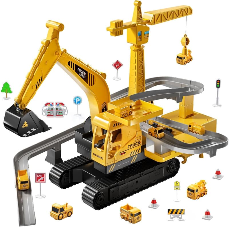 Construction Truck Race Track Set for Kids Aged 4-7