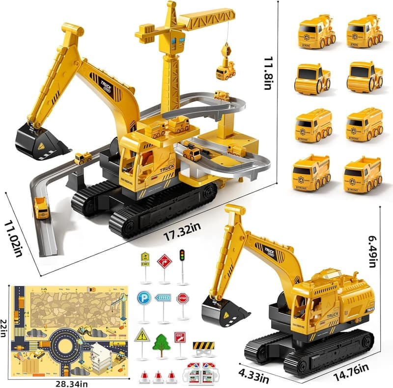Construction Truck Race Track Set for Kids Aged 4-7