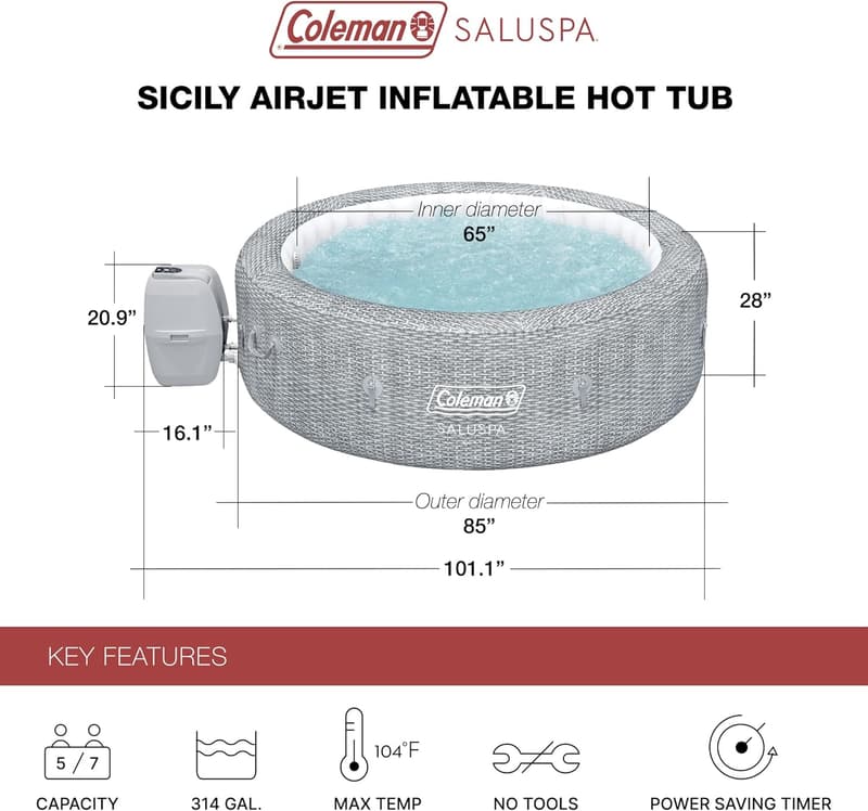 SaluSpa Sicily 7-Person Inflatable Hot Tub with 180 AirJets