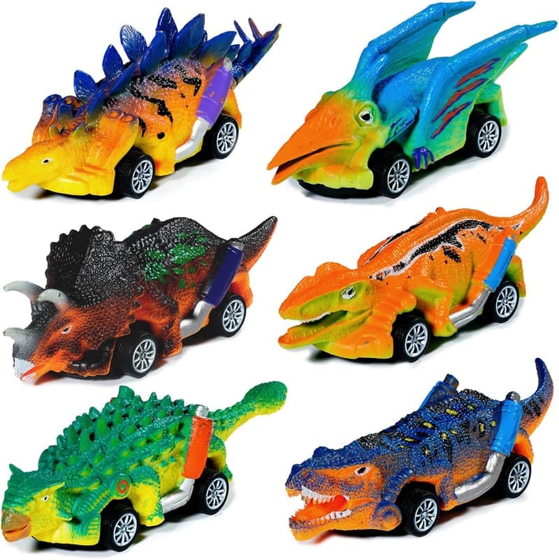 Dinosaur Pull Back Cars Toy Set - 6 Pack for Kids 3-7