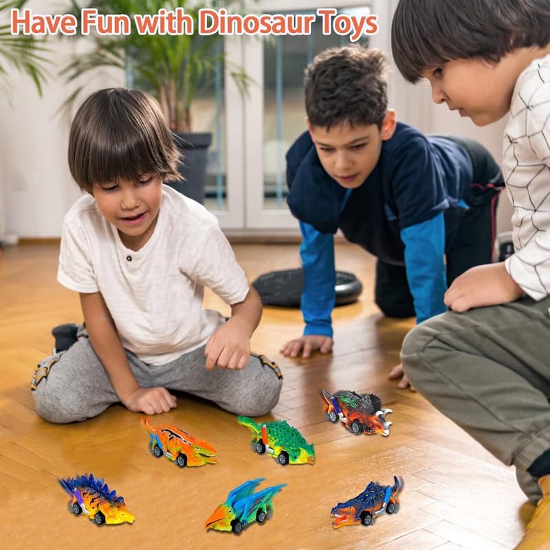Dinosaur Pull Back Cars Toy Set - 6 Pack for Kids 3-7
