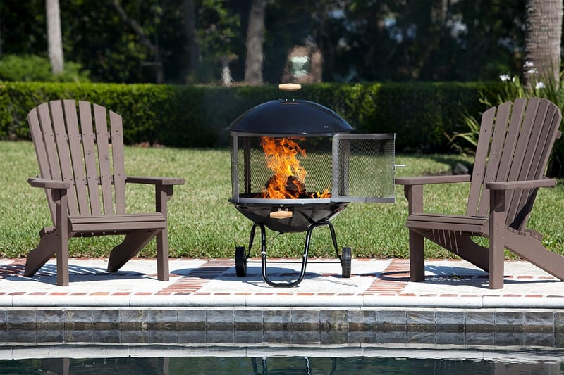 Outdoor Rolling Fire Pit with Wheels & Handle - Black & Silver