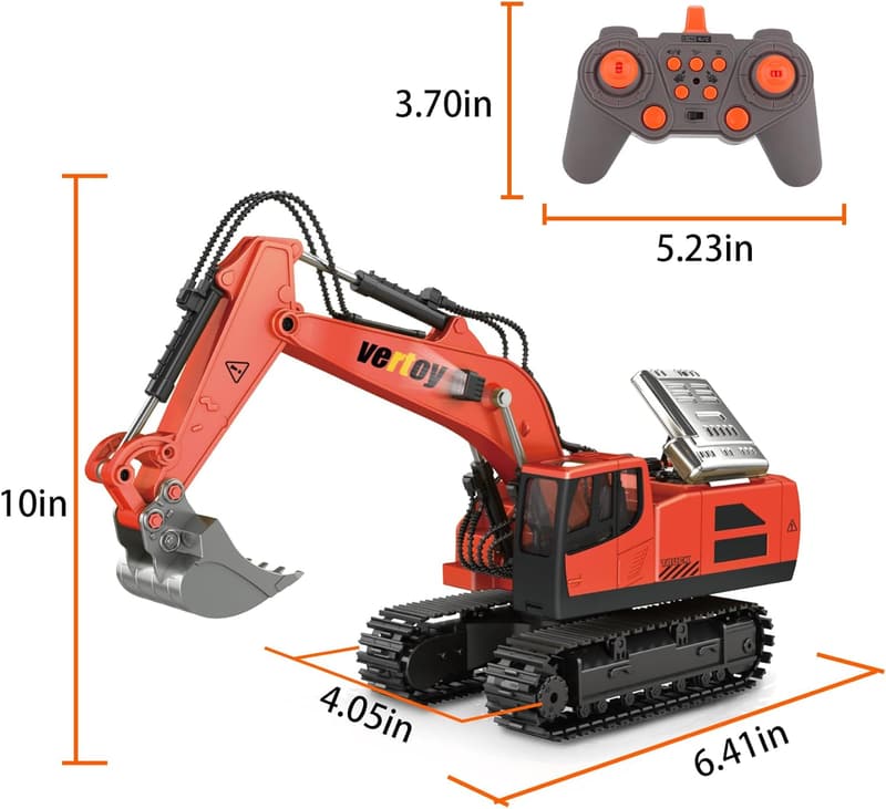 Kids Remote Control Excavator Toy with Metal Shovel - Ages 3-10