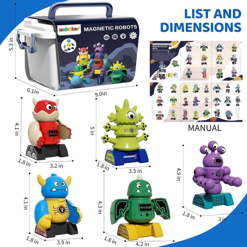 Magnet Robot Stacking Toys for Kids Ages 3-7 - Storage Box Included