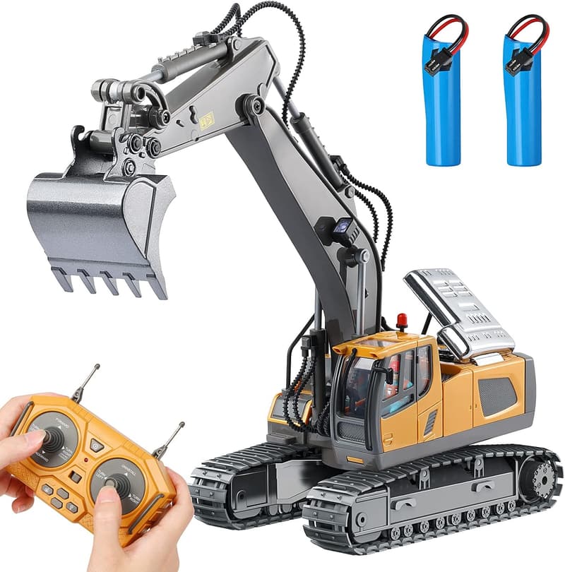 Remote Control Excavator Toy for Boys Age 3-12 with Metal Shovel